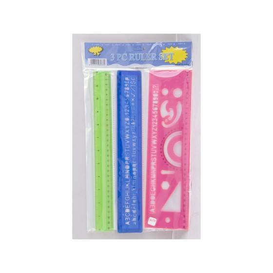 3 PC RULER SET ASSORTED COLOUR